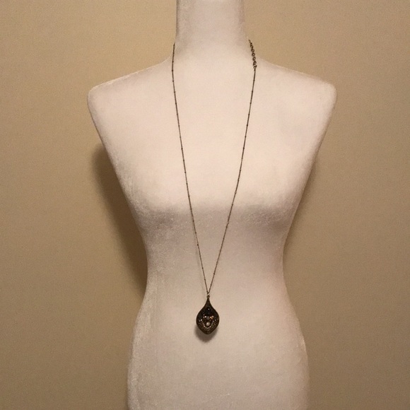 Alt’d State necklace in EUC, bronzed finish with medallion of green&brown gems🍀 - Picture 2 of 6